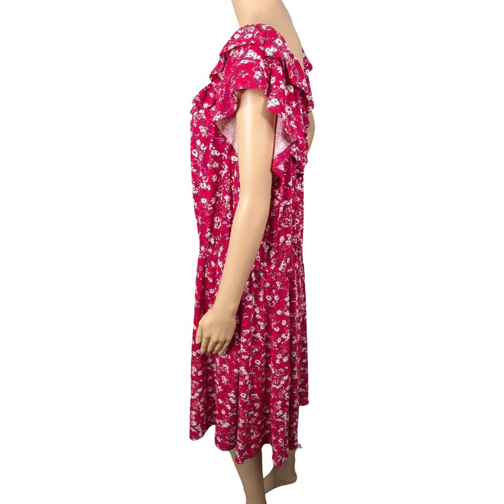 NWT Lane Bryant Red Floral Convertible Dress 22/24 Ruffle Off Shoulder Pocket - Picture 7 of 10